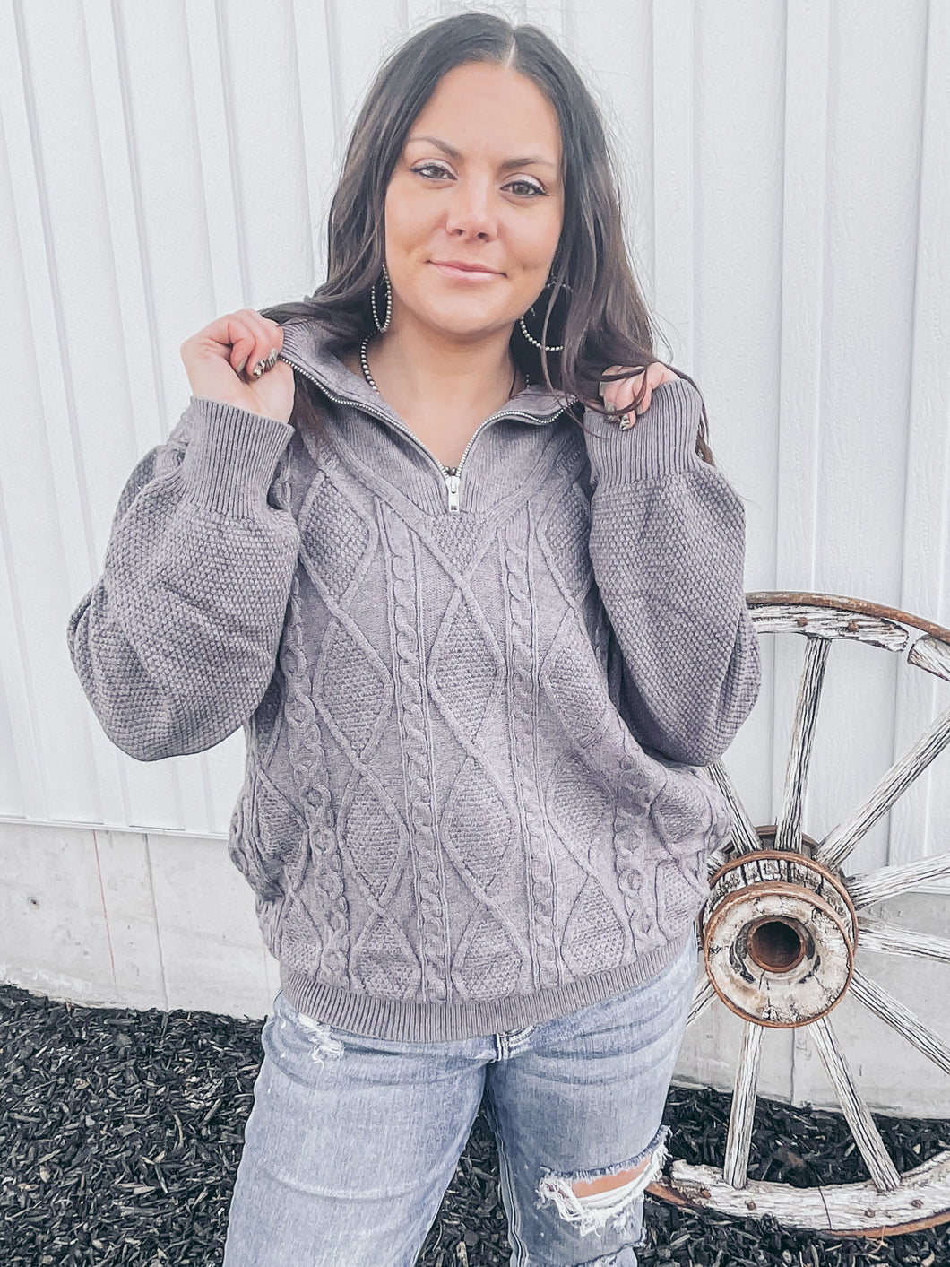 Gray Quarter-Zip Sweater Pullover
