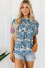 Lara Puff Sleeve Frilled Neck Printed Top