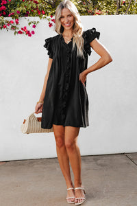 Pearl Ruffle Sleeve V Neck Frilled Shift Dress