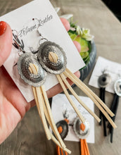 Round Concho Leather Tassel Earrings