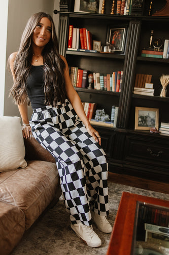 Checkered Wide Leg Comfs - Black Jack