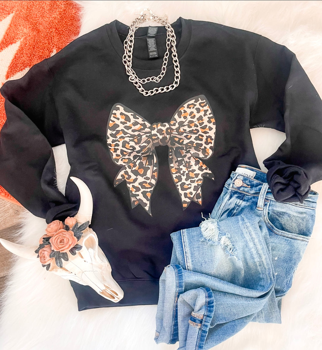 Leopard Bow Pullover Sweatshirt