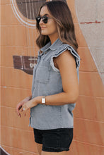 Bridget Frayed Ruffle Sleeve Denim Shirt