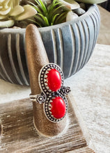Double Red Coral Sterling Ring {9.5}
