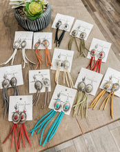 Round Concho Leather Tassel Earrings