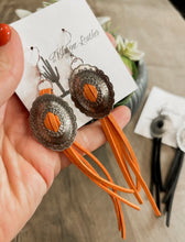 Round Concho Leather Tassel Earrings