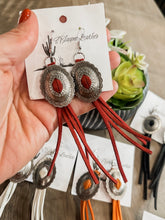 Round Concho Leather Tassel Earrings