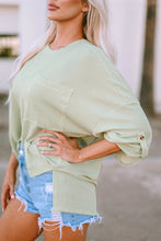 Jade Ribbed Roll-tab Sleeve Chest Pocket Oversize Top