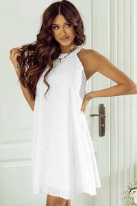 Gloria Boho Eyelet Pattern Halter Neck Sleeveless Dress