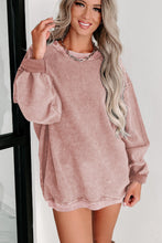 Faith Solid Ribbed Knit Round Neck Pullover Sweatshirt