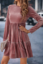 Amari Long Sleeve Tiered Ribbed Velvet Dress