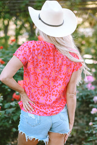 Charley Leopard V Neck Short Sleeve Blouse