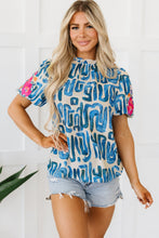 Lara Puff Sleeve Frilled Neck Printed Top