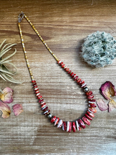 22 Inch orange spiny and sterling silver pearls