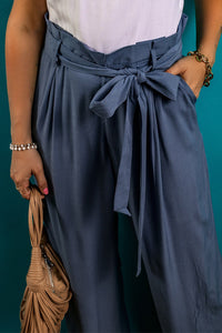 Luna Belted Frilly Waist Wide Leg Loose Pants