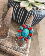 Turquoise & Red Coral Ring {Size 7.25 & 10}