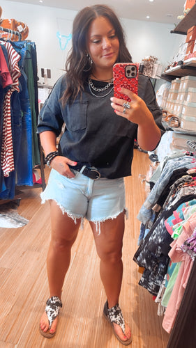 Regan Raw Hem Semi-Crop Tee {Black}