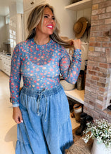 Blue Floral Mesh Long Sleeve