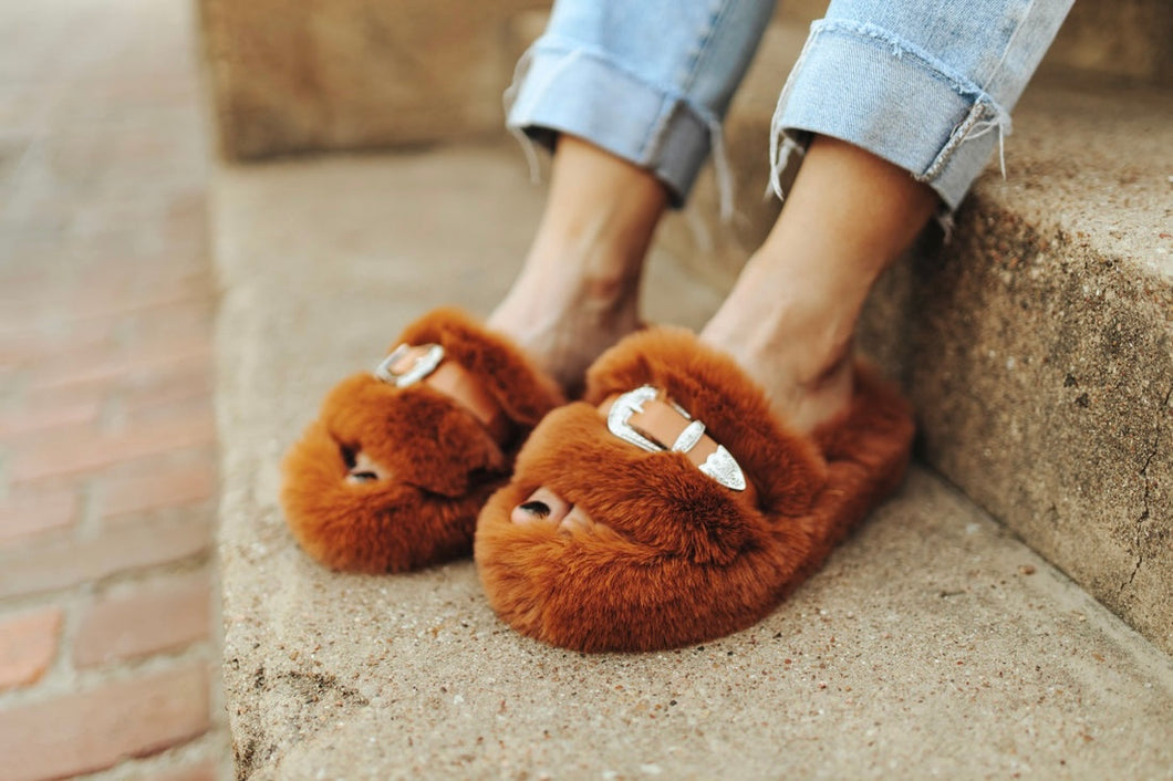 Home Buckle Slippers {Brown}