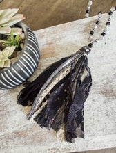 Black Fabric & Beaded Tassel Necklace