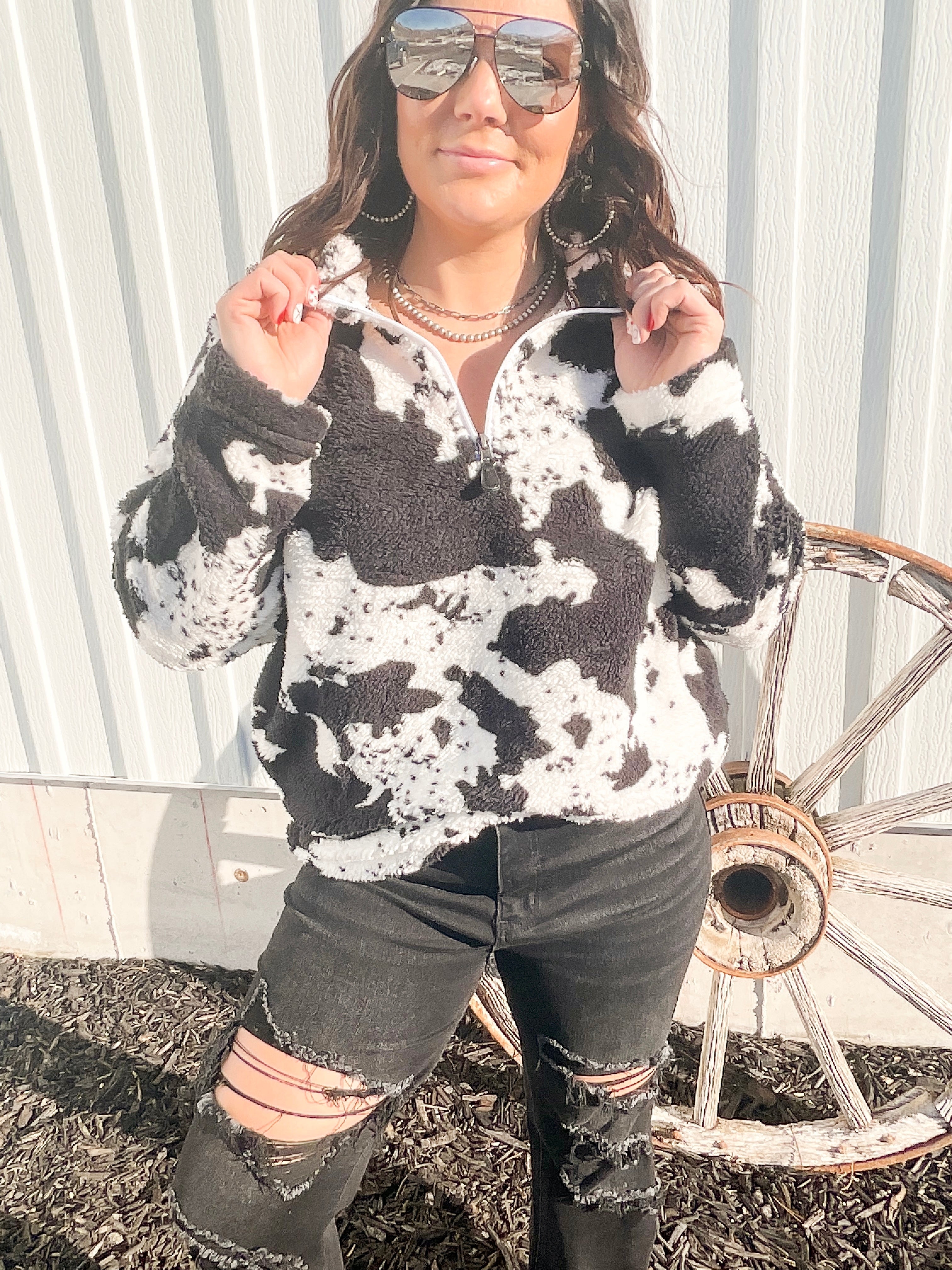 Cow Print Sherpa Pullover – The Dirt Road Fashionista