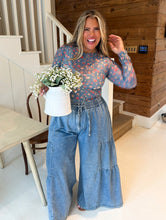 Blue Floral Mesh Long Sleeve