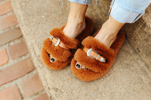 Home Buckle Slippers {Brown}