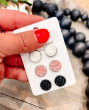 Blush, White, & Black Stud Earrings Trio