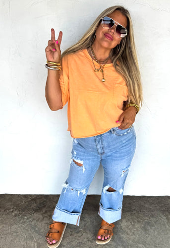 Regan Raw Hem Semi-Crop Tee {Orange}