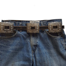 Western Silver Rectangular Concho Leather Belt - Brown or Black