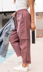 Mauve Cargo Crop Pants