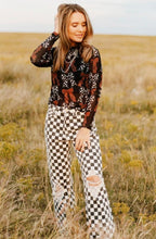 Checkered Distressed Denim Crop Jeans