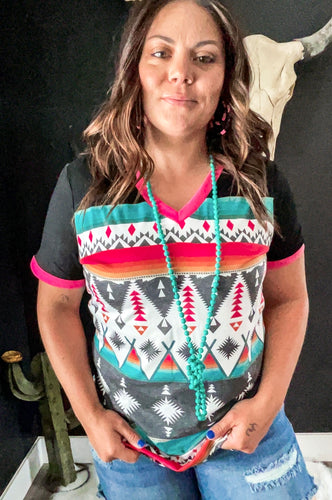 Spark Joy Aztec V-Neck Top