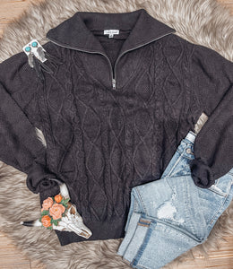 Black Quarter-Zip Sweater Pullover