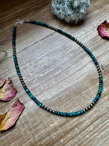 17 inch long Sterling Silver Pearls and turquoise - Darker blue