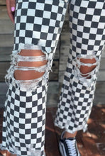 Checkered Distressed Denim Crop Jeans