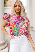 Chelsea Floral Print Trimmed Ruffle Sleeve Blouse