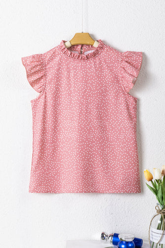 Marlowe Polka Dots Ruffle Flutter Sleeve Frilled Neck Blouse