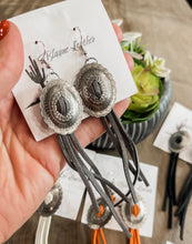 Round Concho Leather Tassel Earrings