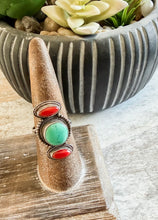 Red Coral & Turquoise Ring {7.5}