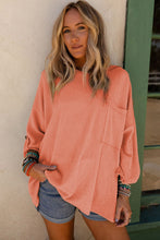 Jade Ribbed Roll-tab Sleeve Chest Pocket Oversize Top