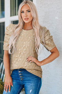 Alma Floral Lace Ruched Bubble Sleeve Top