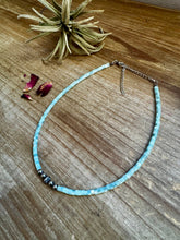 Blue shell heishi choker with Sterling Silver Pearls