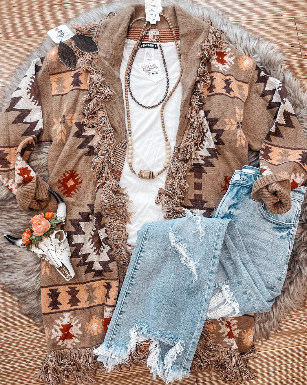 The Dutton Fringe Cardigan {Tan}