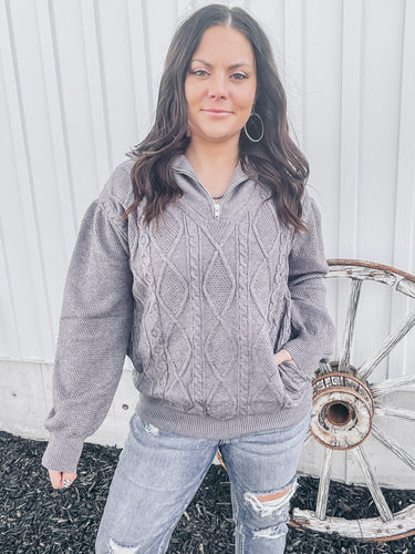 Gray Quarter-Zip Sweater Pullover