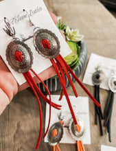 Round Concho Leather Tassel Earrings