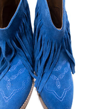 Amos Fringe Ankle Bootie in Blue Suede