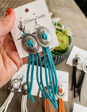 Round Concho Leather Tassel Earrings