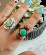 Red Coral & Turquoise Ring {7.5}