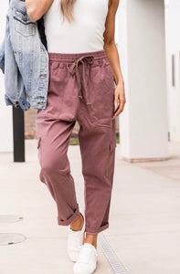 Mauve Cargo Crop Pants